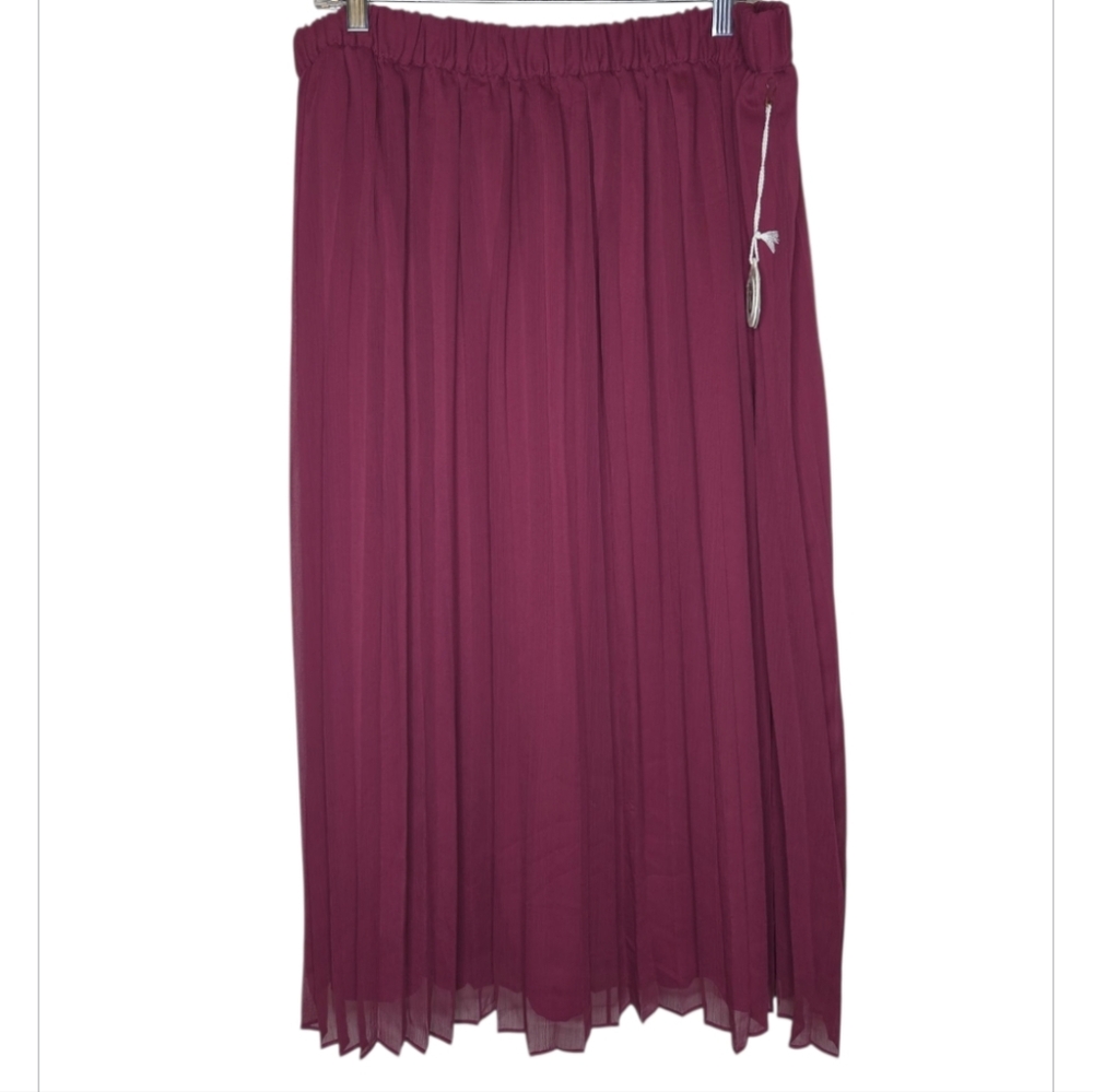 Spartina 449 Elvira Pleated Chiffon Skirt Crimson Plum Size XL NWT